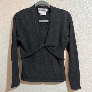Carlisle Cashmere and Silk Dancer Inspired Front Twist Sweater in Charcoal Grey